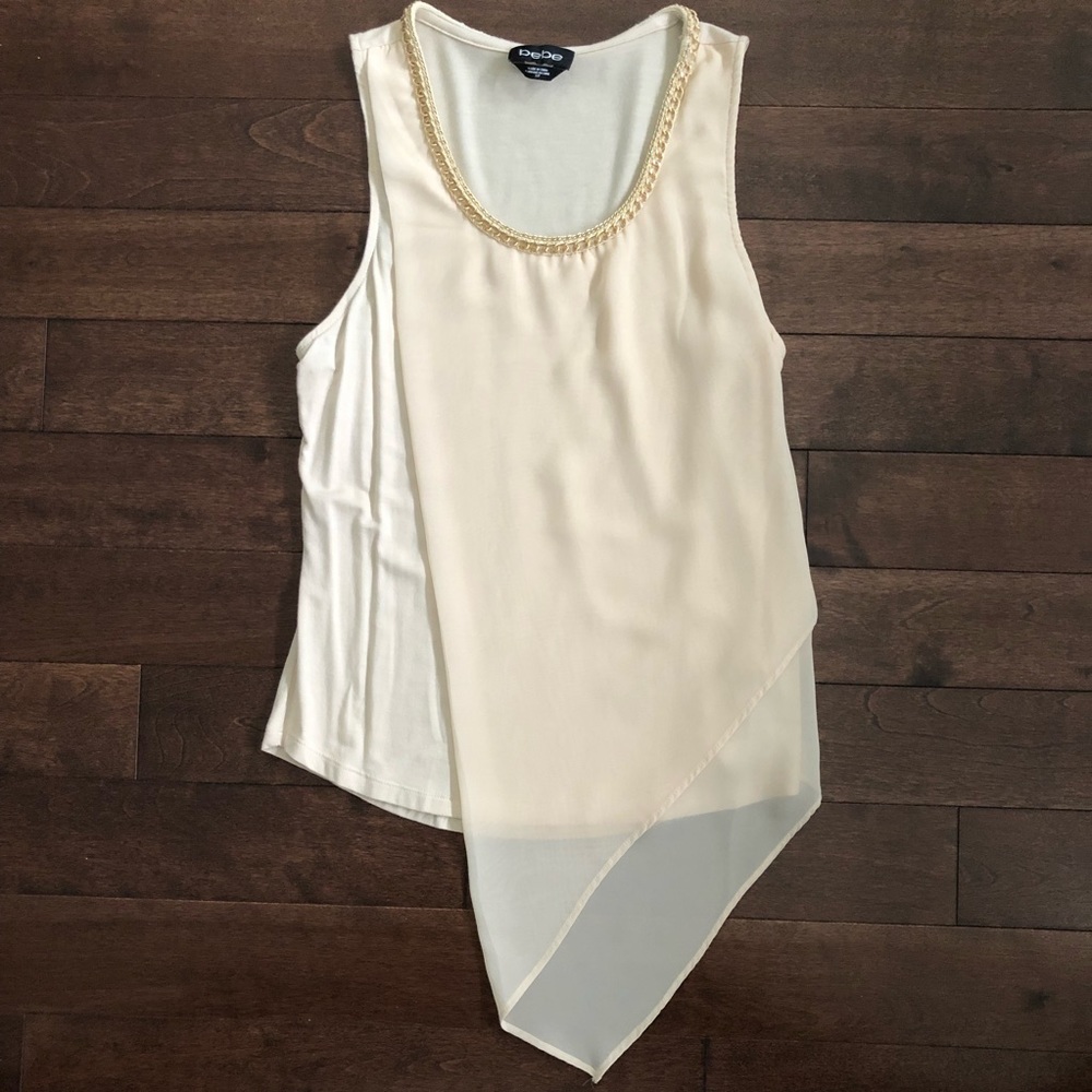 bebe Chiffon Contrast Scoop Tank w/ Gold Chain Accent Neckline
